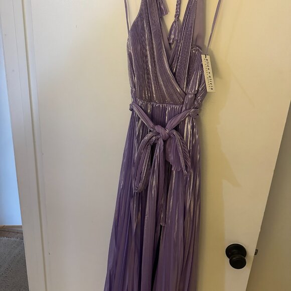 Alice And Olivia Purple Arista Halterneck Accordion Pleat Maxi Dress - Picture 4 of 6